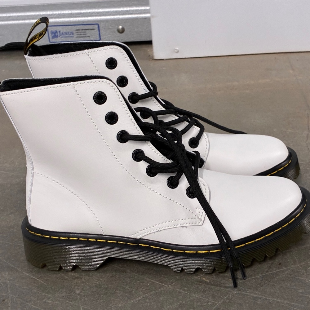 New White Leather Dr Marten Combat Boot